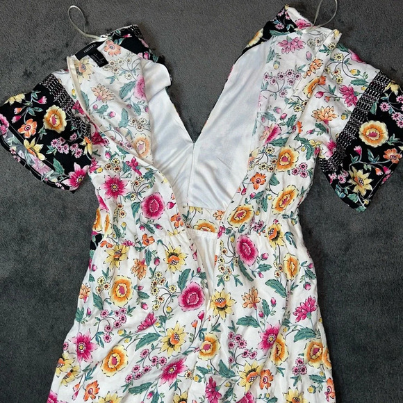 Forever 21 Size S White Black & Pink Floral Cottagecore Short Sleeve Maxi Dress - Picture 9 of 9